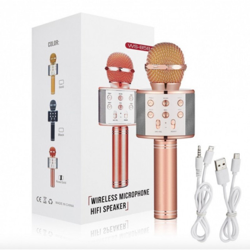 Бездротовий Bluetooth караоке мікрофон зі зміною голосу WSTER WS-858 Рожевий Original Rose Gold