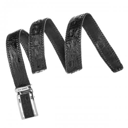 Ремінь-автомат CROCODILE LEATHER 18010 із натуральної шкіри крокодила Чорний, Чорний Ремінь-автомат CROCODILE LEATHER 18010 із натуральної шкіри крокодила Чорний, Чорний