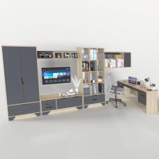 Стінка в вітальню Тиса Мебель Збірка-4 Сонома Білий 2050x1400x4600 мм