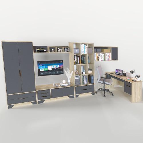 Стінка в вітальню Тиса Мебель Збірка-4 Сонома Білий 2050x1400x4600 мм Стінка в вітальню Тиса Мебель Збірка-4 Сонома Білий 2050x1400x4600 мм