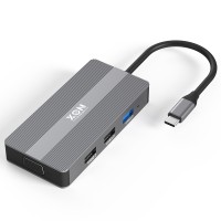 USB-хаб XON SmartHub 8 в 1 VGA HDMI SD/TF 2xType-C 2xUSB3.0 Сірий (UHCHP082322G 5207)