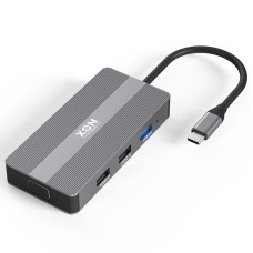 USB-хаб XON SmartHub 8 в 1 VGA HDMI SD/TF 2xType-C 2xUSB3.0 Сірий (UHCHP082322G 5207)