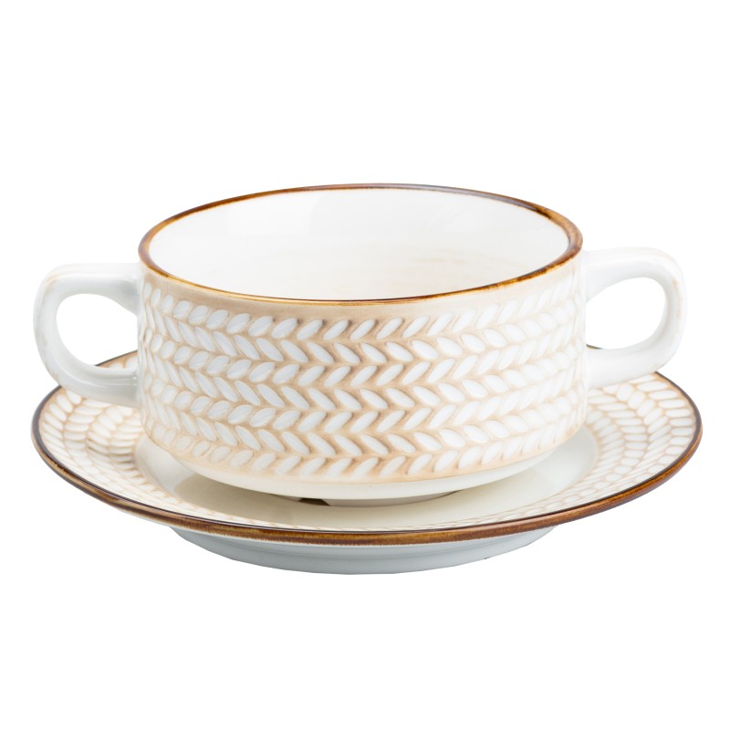 Бульйонниця керамічна TS Kitchen зі блюдцем у стилі ретро білий (HP23388)