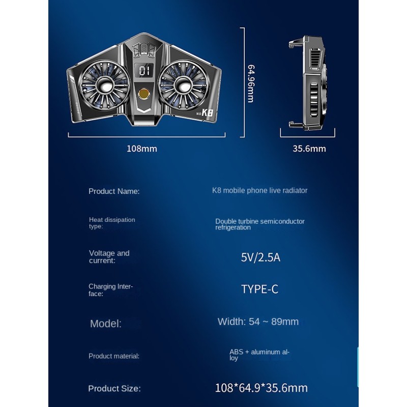 Універсальний подвійний напівпровідниковий радіатор-вентилятор (кулер) для смартфона Union PUBG Mobile K8 Silver