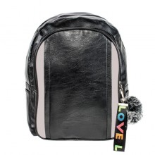 Рюкзак міський BackPack Пушистик Кожзам 28х23х10 см Чорний із сірими вставками (22468)