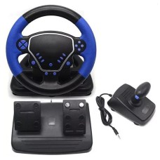 Дротове ігрове кермо RIAS Steering Wheel 4в1 з педалями та коробкою передач Black-Blue (3_04451)