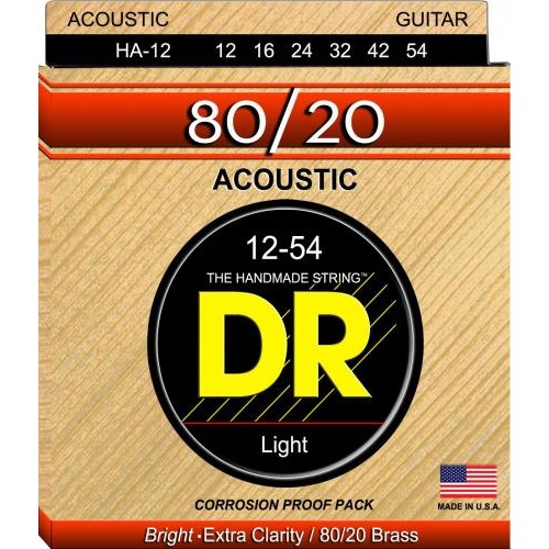 Струни для акустичної гітари 6 шт DR HA-12 Hi-Beam 80/20 Bronze Acoustic Guitar Strings Light 12/54 Струни для акустичної гітари 6 шт DR HA-12 Hi-Beam 80/20 Bronze Acoustic Guitar Strings Light 12/54