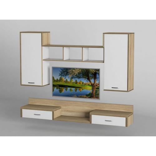 Стінка в вітальню Тиса Мебель Вітальня-214 Сонома Білий 1200x316x1950 мм Стінка в вітальню Тиса Мебель Вітальня-214 Сонома Білий 1200x316x1950 мм