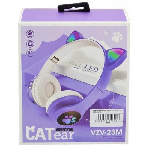 Повнорозмірні навушники бездротові Cat Headset M23 Bluetooth з RGB підсвічуванням та котячими вушками Blue