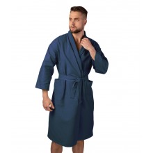 Вафельний халат Luxyart Кімоно L Синій (LS-8784)