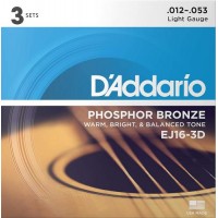 Струни для акустичної гітари 3 Sets D'Addario EJ16 3-D Phosphor Bronze Light Acoustic Guitar Strings 12/53 Струни для акустичної гітари 3 Sets D'Addario EJ16 3-D Phosphor Bronze Light Acoustic Guitar Strings 12/53