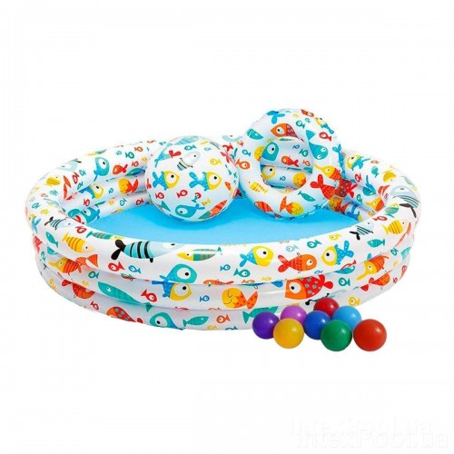Дитячий надувний басейн Intex 59469-2 «Акваріум», 132 х 28 см, з м'ячем та колом, з кульками 10 шт, підстилкою, насосом (hub_dib818)