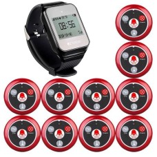 Система виклику офіціанта бездротова з чорним годинником - пейджером Retekess TD108 + 10 червоних кнопок (з кнопкою КАЛЬЯН)