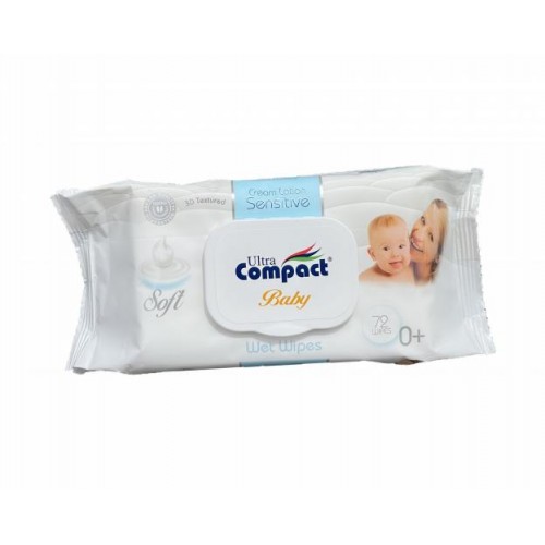 Вологі дитячі серветки Ultra Compact Baby Sensitive 72 шт 0+ з клапаном