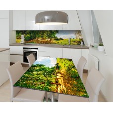 Наклейка 3Д вінілова на стіл Zatarga «Поляна біля водойми» 650х1200 мм для будинків, квартир, столів, кав'ярень, кафе