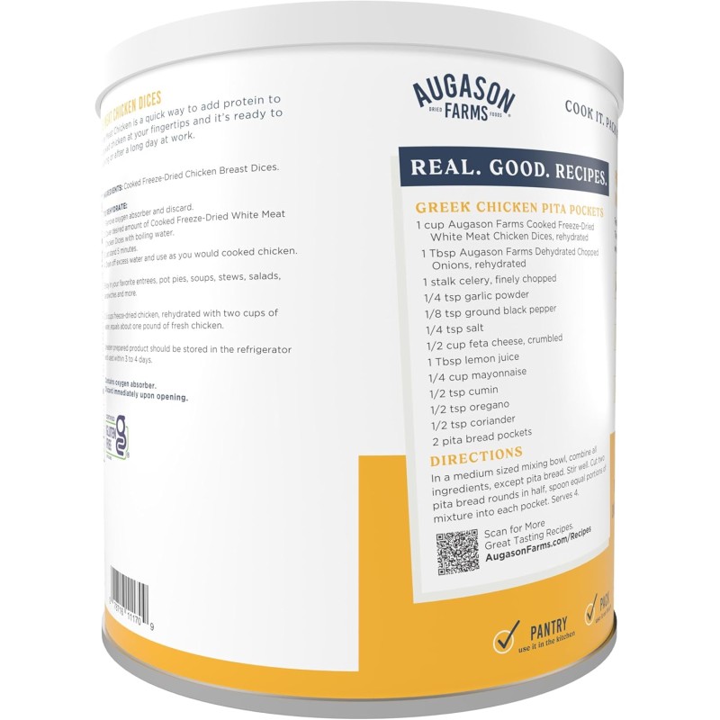Сублімоване м'ясо курки шматочками з великим терміном придатності 30 років Augason Farms, 15 порцій