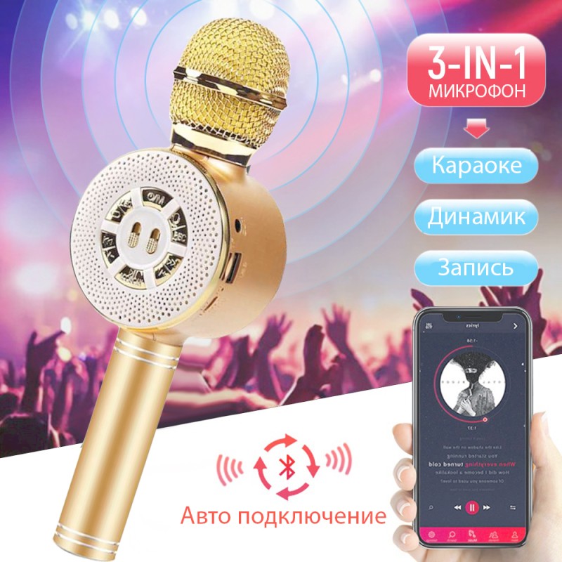Дитячий мікрофон Wster з функцією караоке USB, microSD, AUX, Bluetooth WS 669 Золотий