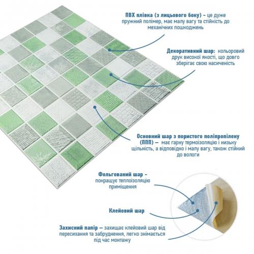 Панель стінова 3D 700х770х4мм мозаїка зелена (D) Sticker Wall SW-00002010 Панель стінова 3D 700х770х4мм мозаїка зелена (D) Sticker Wall SW-00002010