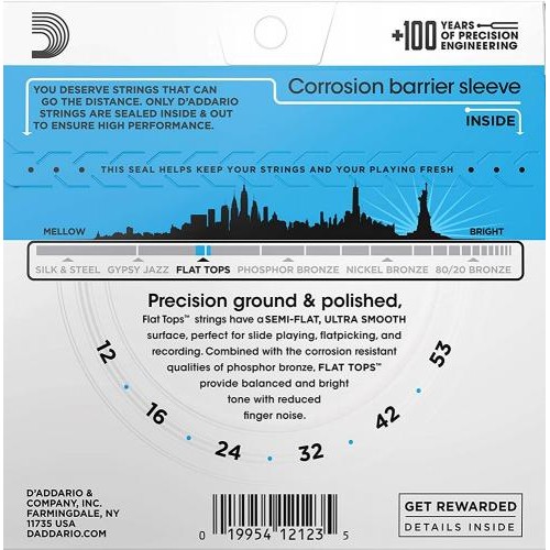 Струни для акустичної гітари 6 шт D'Addario EFT16 12/53 Струни для акустичної гітари 6 шт D'Addario EFT16 12/53