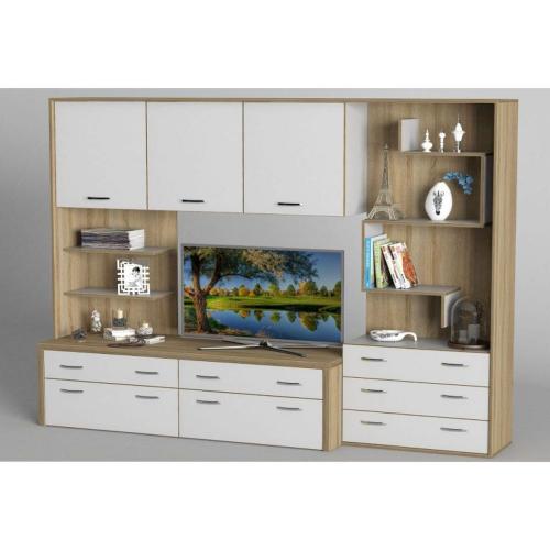 Стінка в вітальню Тиса Мебель Вітальня-102 Сонома Білий 1750x450x2420 мм Стінка в вітальню Тиса Мебель Вітальня-102 Сонома Білий 1750x450x2420 мм
