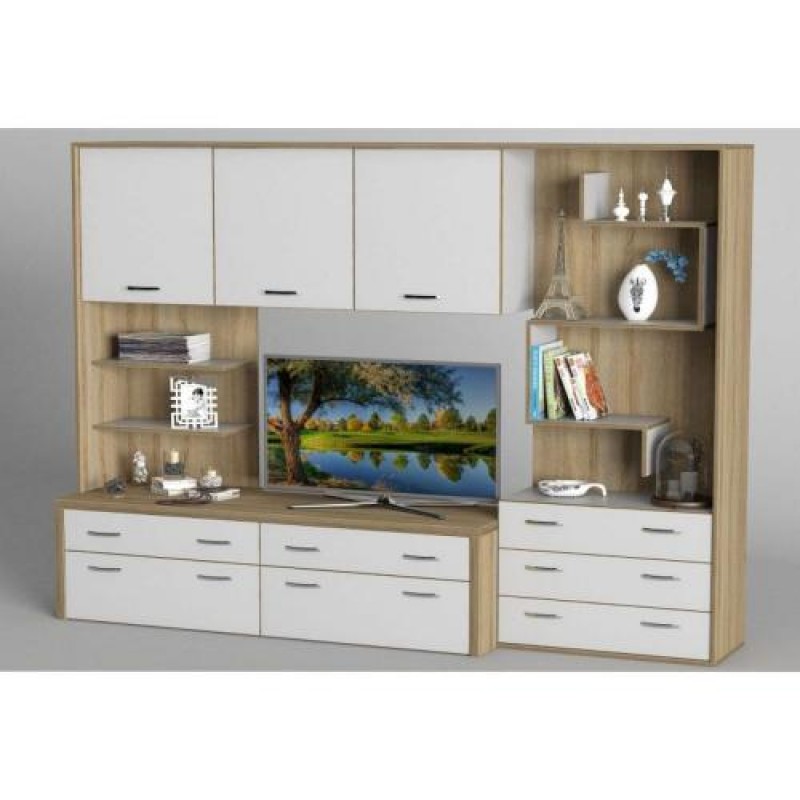 Стінка в вітальню Тиса Мебель Вітальня-102 Сонома Білий 1750x450x2420 мм