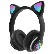 Повнорозмірні навушники бездротові Cat Headset M23 Bluetooth з RGB підсвічуванням та котячими вушками Black