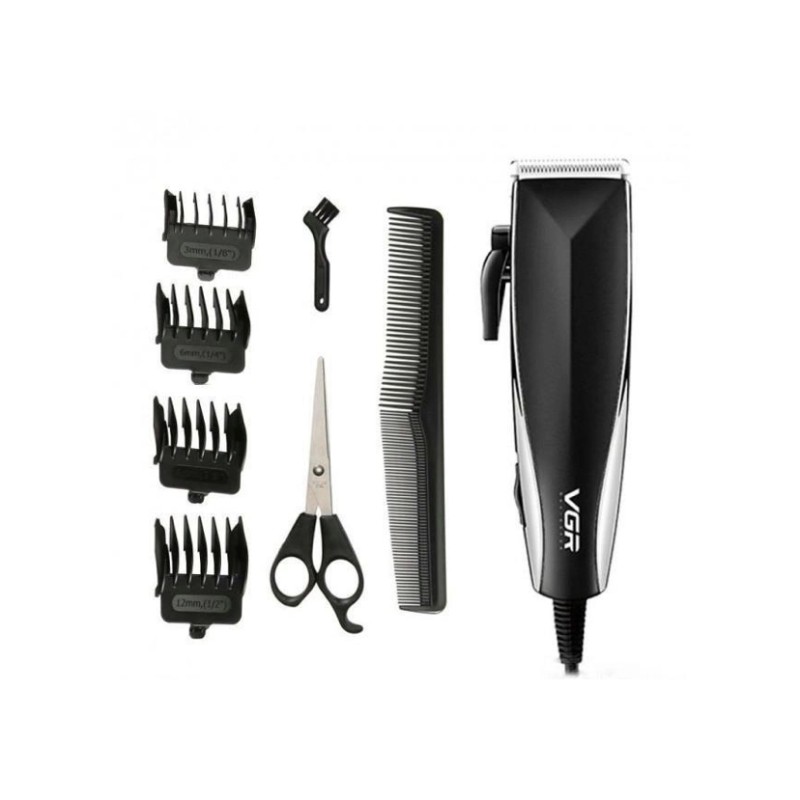 Універсальна машинка для стрижки волосся тример з насадками та ножицями VGR V-033 Чорний
