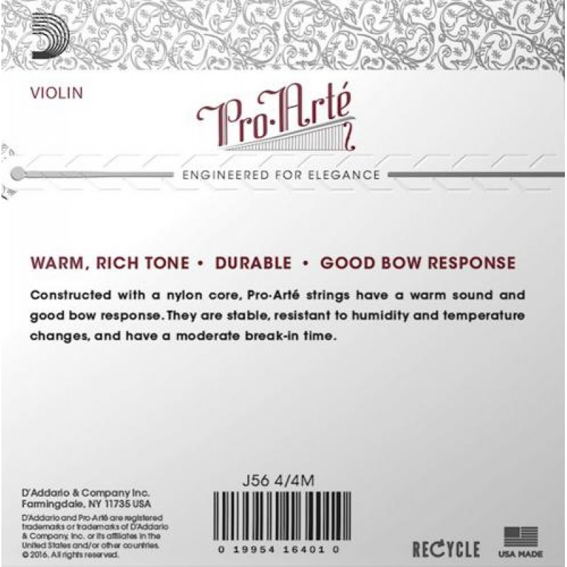 Струни для скрипки D'Addario J56 4/4M Pro-Arte Violin Strings Medium Tension