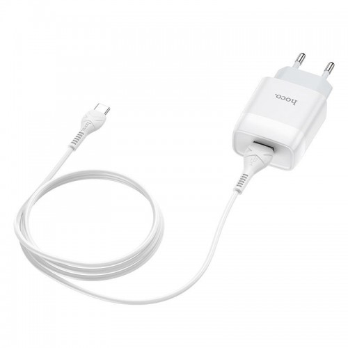 Зарядний пристрій Hoco C72A Glorious (1USB, 2.1А) White (6931474713018) + кабель Type-C в інтернет супермаркеті PbayMarket!
