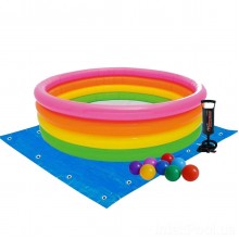Дитячий надувний басейн Intex 56441-2 «Райдуга», 168 х 46 см, з кульками 10 шт, підстилкою, насосом (hub_eh45rk)