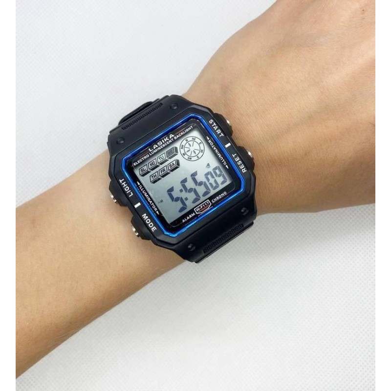 Годинник наручний спортивний вологостійкий Lasika Sports W-F117 Чорний з синім (IBW877BZ)