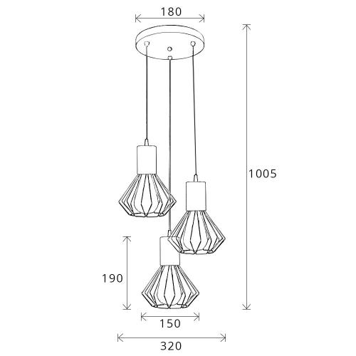 Світильник лофт MSK Electric Diadem підвісний на три плафони з бронзовим патроном NL 2215-3R BK+BN Світильник лофт MSK Electric Diadem підвісний на три плафони з бронзовим патроном NL 2215-3R BK+BN