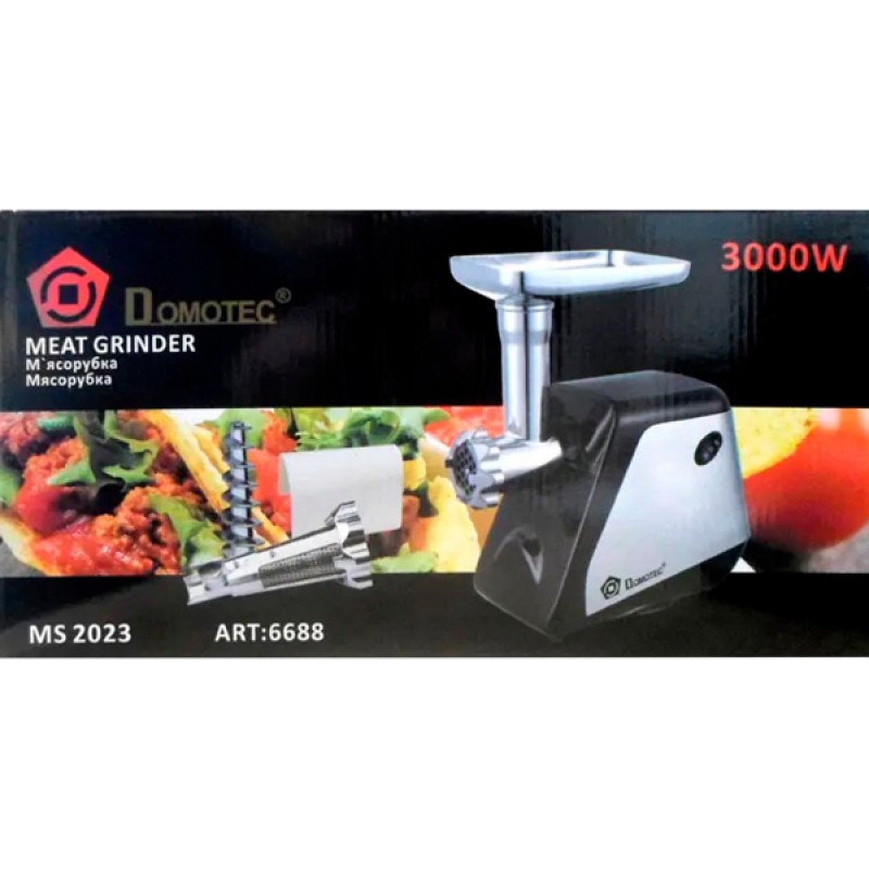 Електром'ясорубка із соковижималкою та насадками для ковбас та кебе Domotec MS-2023 чорна 3000W (MS-2023_1840)