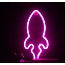 Настінний неоновий світильник нічник Ракета рожева Angel