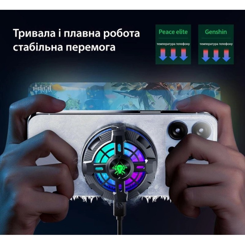 Магнітний напівпровідниковий кулер-радіатор із затискачем для смартфона активне охолодження Plextone EX2 PRO