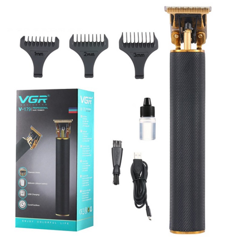 Тример акумуляторний для бороди та волосся VGR V-179 Black (3_01618)