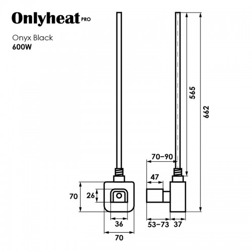 ТЕН OnlyHeat Onyx Black Pro 0,6 кВт (прихований монтаж)