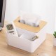 Бокс для серветок з бамбуковою кришкою з відділенням під косметику та гаджети Tissue 16x15.5x10 см Білий (hub_43uzer)