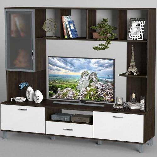 Стінка в вітальню Тиса Мебель Вітальня-37 Венге Білий 1600x450x1800 мм Стінка в вітальню Тиса Мебель Вітальня-37 Венге Білий 1600x450x1800 мм