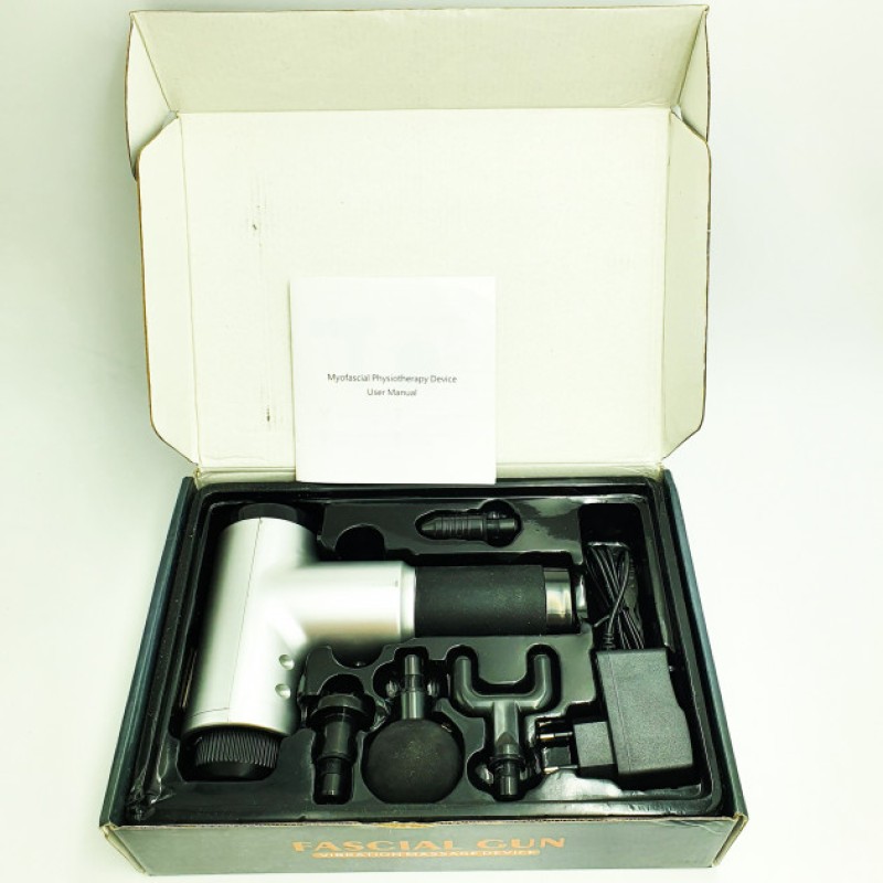 Акумуляторний масажер для тіла 4 насадки Fascial Gun KH-320 Сірий (VD201605923)