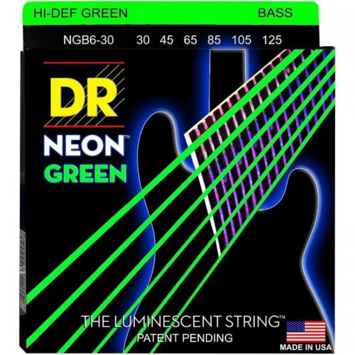 Струни для бас-гітари DR NGB6-30 Hi-Def Neon Green K3 Coated Medium Bass Guitar 6 strings 30/125 Струни для бас-гітари DR NGB6-30 Hi-Def Neon Green K3 Coated Medium Bass Guitar 6 strings 30/125