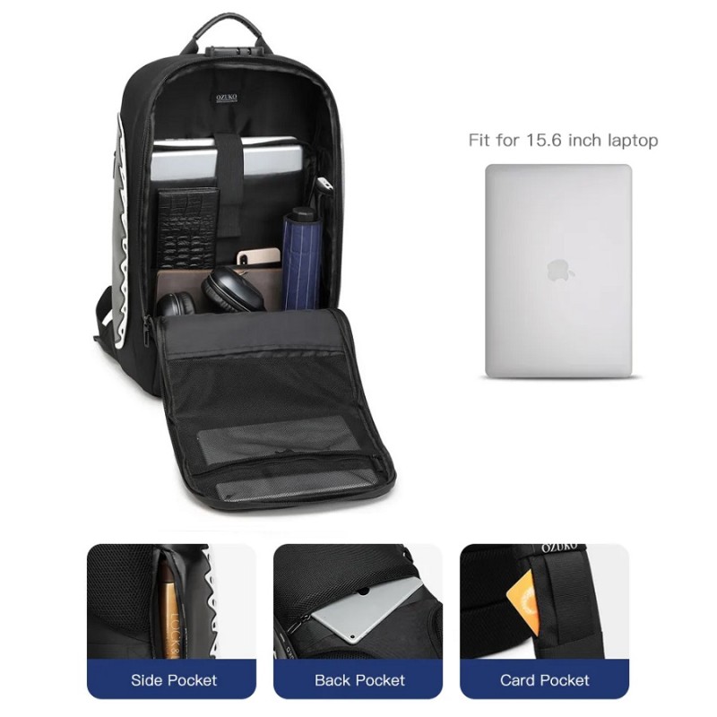 Міський рюкзак Ozuko 9282 з кодовим замком 48*12*28 см Чорний