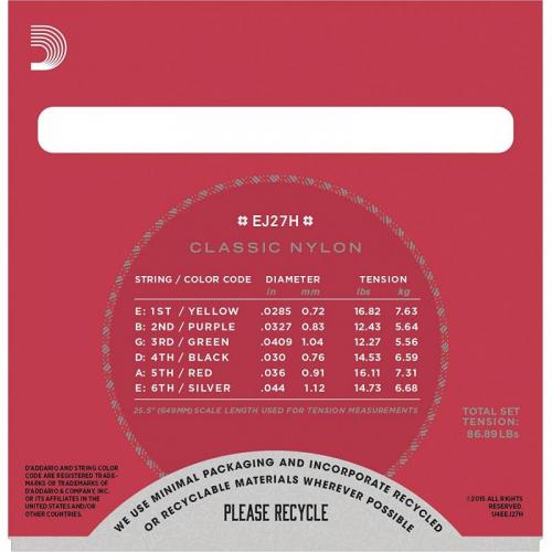 Струни для класичної гітари D'Addario EJ27H Student Nylon Classic Strings Струни для класичної гітари D'Addario EJ27H Student Nylon Classic Strings