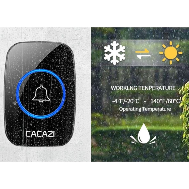 Безпровідний дверний дзвінок на вхідні двері з 2-ма приймачами Cacazi A12