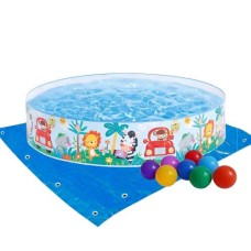 Дитячий каркасний басейн Intex 58477-2 «Африка», 122 х 25 см, з кульками 10 шт, підстилкою