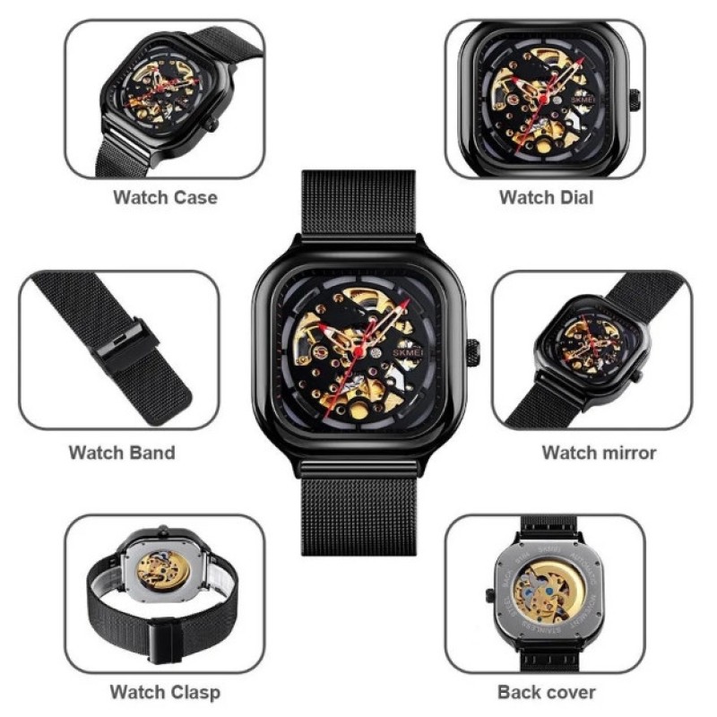 Чоловічий механічний годинник Skmei 9184 скелетон Чорний