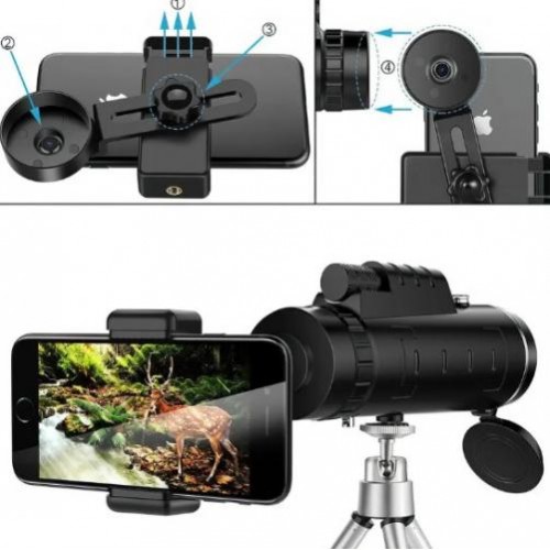 Монокуляр для смартфона та полювання вологозахищений No Brand 40x60 HD1500m/950m Чорний (2104618582)