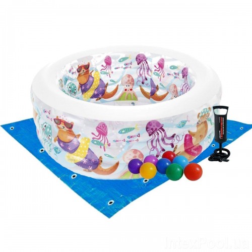 Дитячий надувний басейн Intex 58480-3 «Акваріум», 152 х 56 см, з кульками 10 шт, тентом, підстилкою, насосом (hub_h4ad8o)