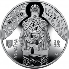 Пам'ятна медаль Collection НБУ Маріупольський драмтеатр місце невимовного болю 2023 р 35 мм Срібний (hub_6n7dju)