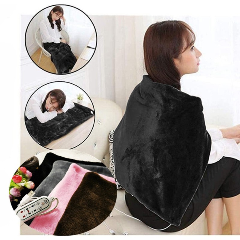 Плед шаль Lesko 100*65 Black ковдру з підігрівом usb від повербанку